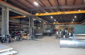 Overhead Cranes inside the shop at Lee Industries of Little Falls