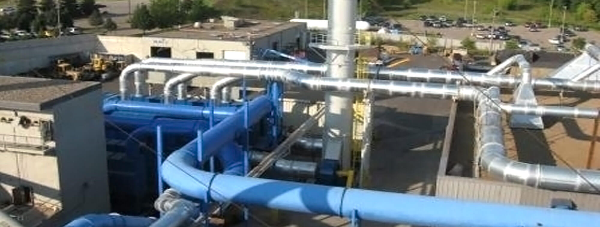 Aerial view of exterior ductwork for an industrial plant